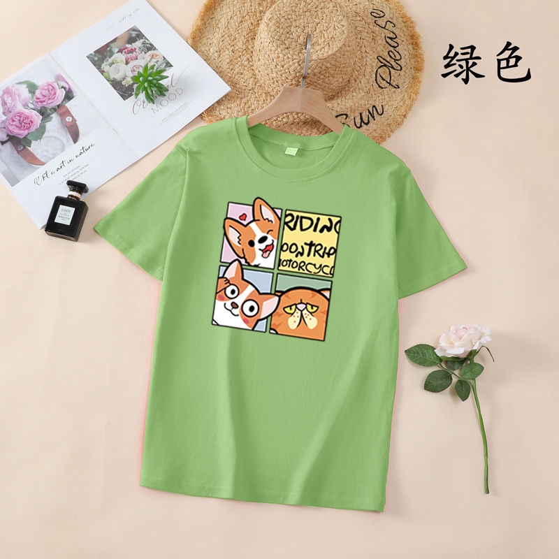 Áo Thun Cổ Tròn Tay Ngắn In Hình Cún Corgi