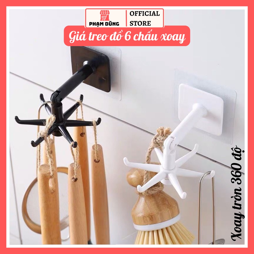 Giá treo đồ dán tường 6 chấu xoay 360 độ đa năng