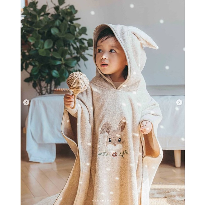 Khăn Choàng Tắm Có Mũ Vải Cotton Thấm Hút Tốt Dành Cho Bé