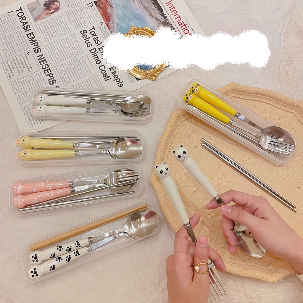 Hộp Muỗng, Đũa Cơm Trưa Văn Phòng Hình Bò Sữa