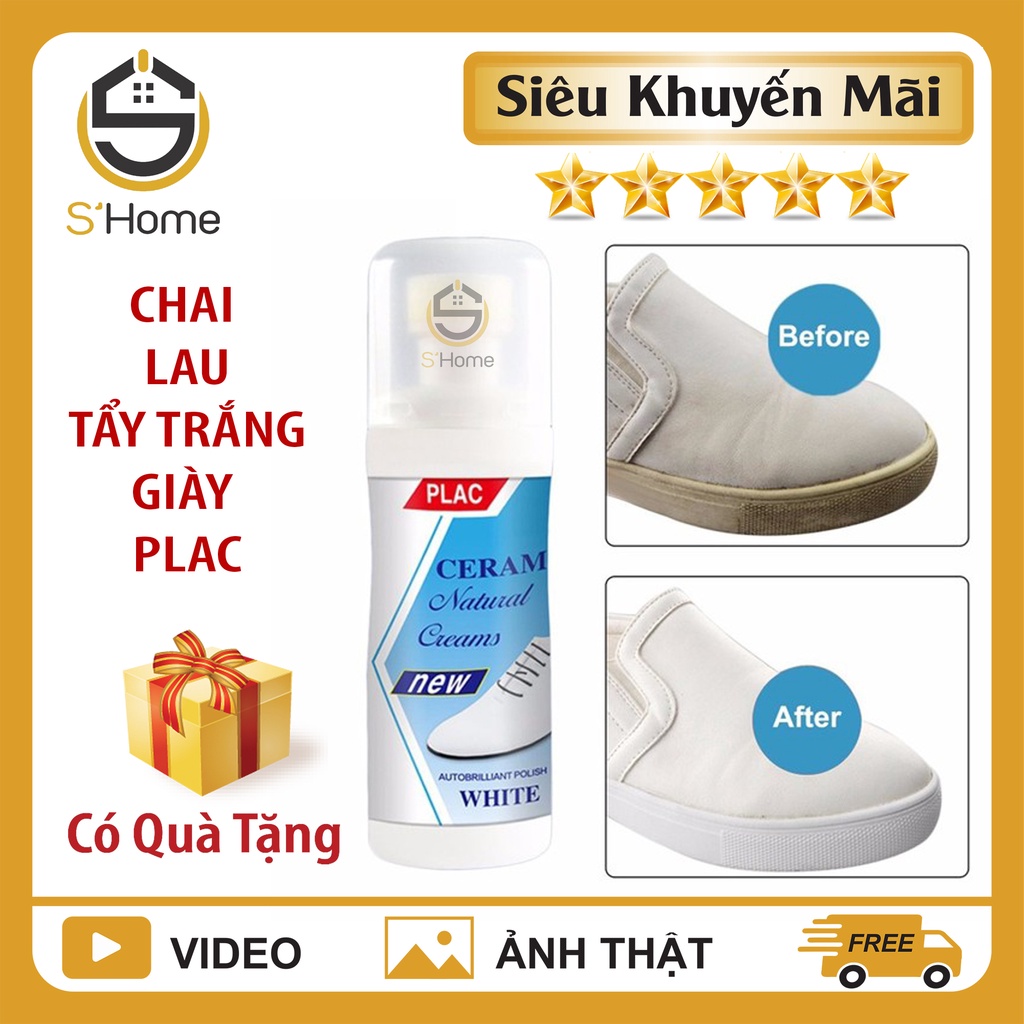 Chai Nước Vệ Sinh Giày, Nước Lau Rửa Giày PLAC 100ml Đầu Cọ Lau Sạch Đánh Bay Vết Bẩn Trên Giày Mà Không Cần Giặt.