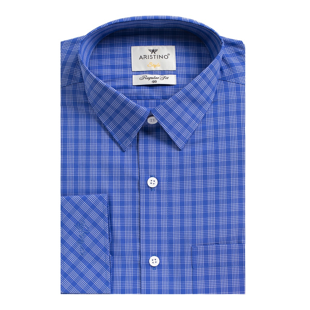 [MẪU MỚI] Áo sơ mi nam dài tay ARISTINO dáng Regular fit suông nhẹ, họa tiết kẻ caro xanh trắng trẻ trung - ALS31101