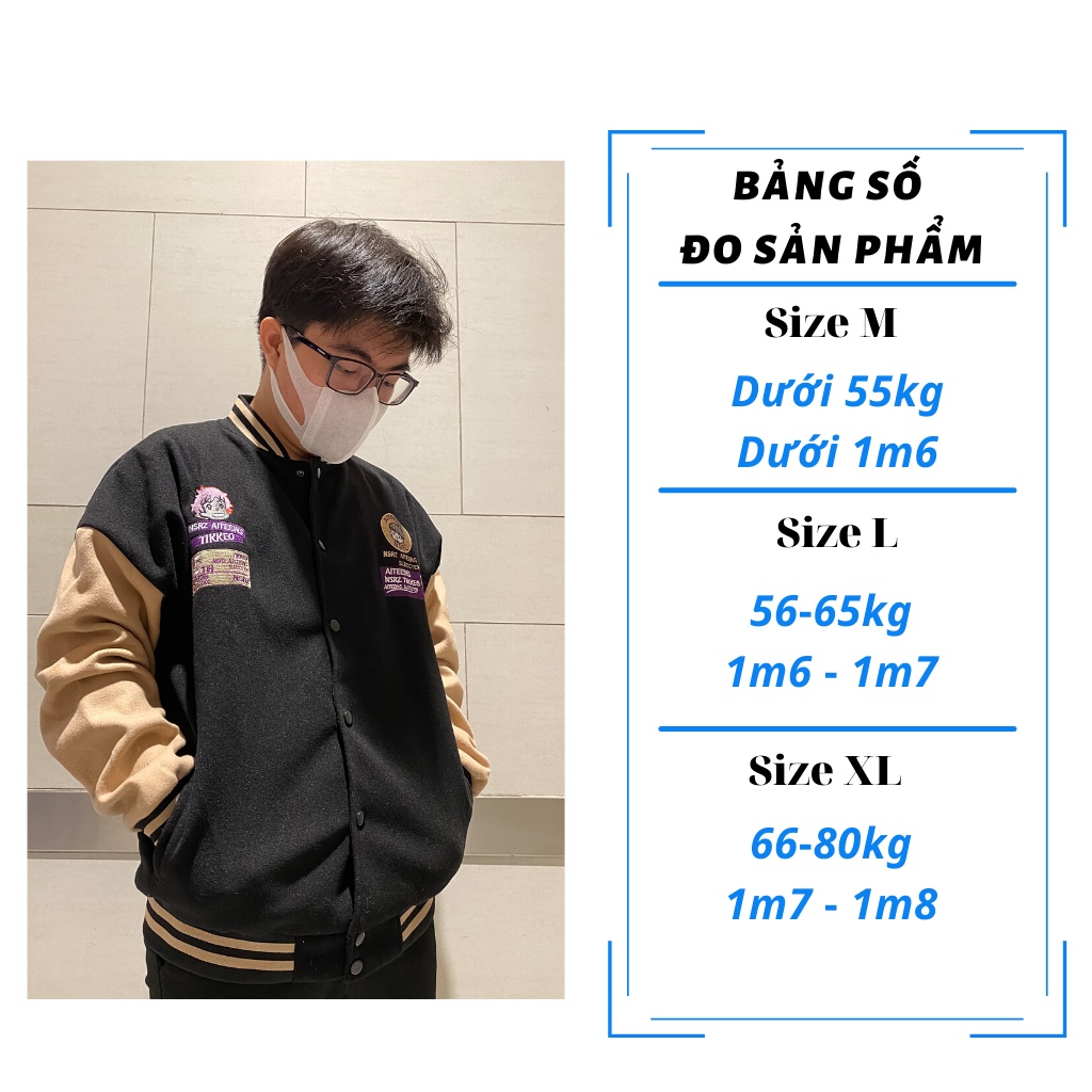 Áo Khoác Bomber Varsity Jacket Nam Nữ Chất Liệu Dạ Logo Thêu Áo 2 Lớp