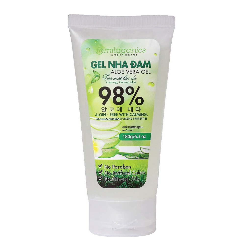 Gel Nha Đam Dưỡng Ẩm, Làm Mềm Da, Chống Lão Hóa Từ Nha Đam Tươi MILAGANICS 180gr (Tuýp)