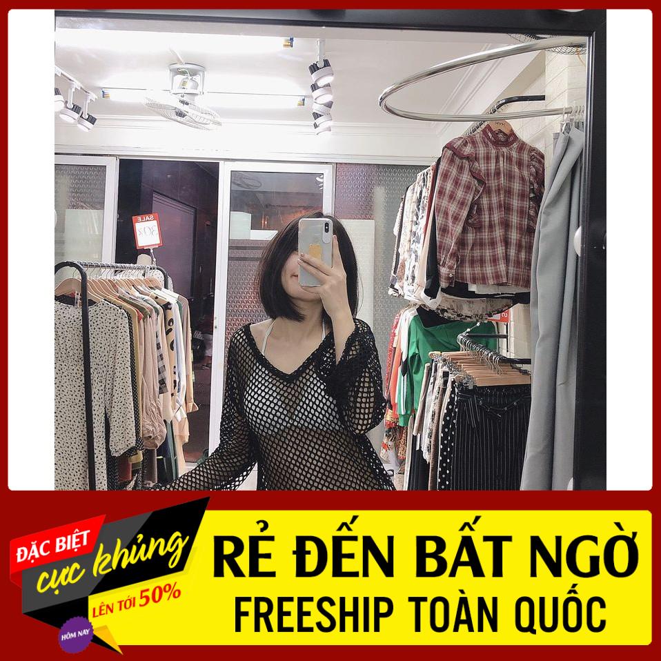 Áo dài tay mặc ngoài bikini đi biển lưới đen * | BigBuy360 - bigbuy360.vn