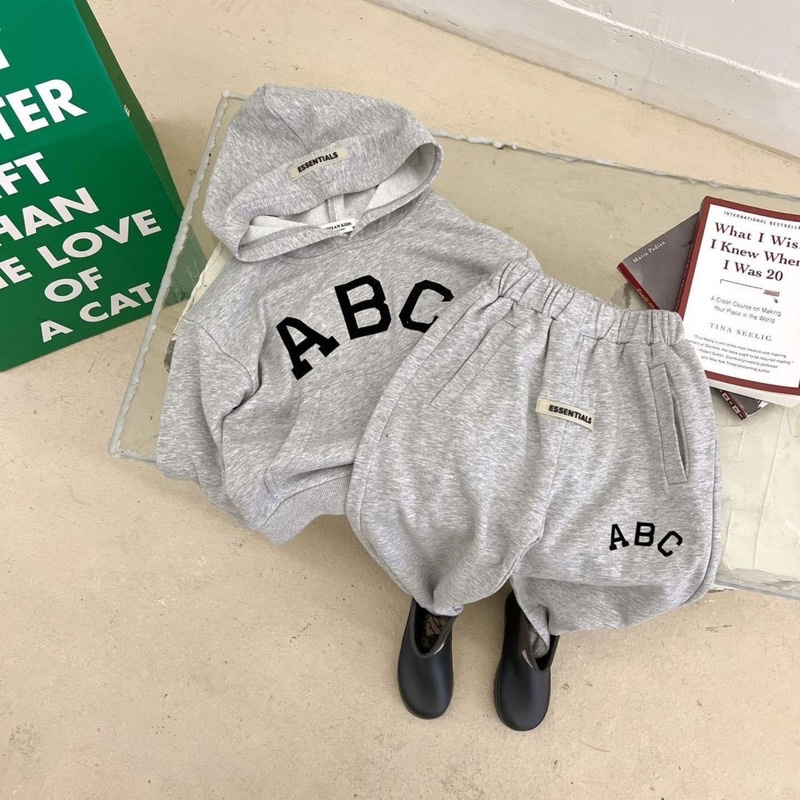 SBT476 - BỘ NỈ HOODIE BÉ MŨ LIỀN ABC 4M
