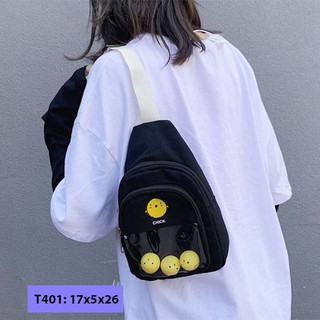 Túi bao tử đeo chéo vải bố unisex nam nữ đeo bụng đeo trước ngực 3 con vịt dễ thương