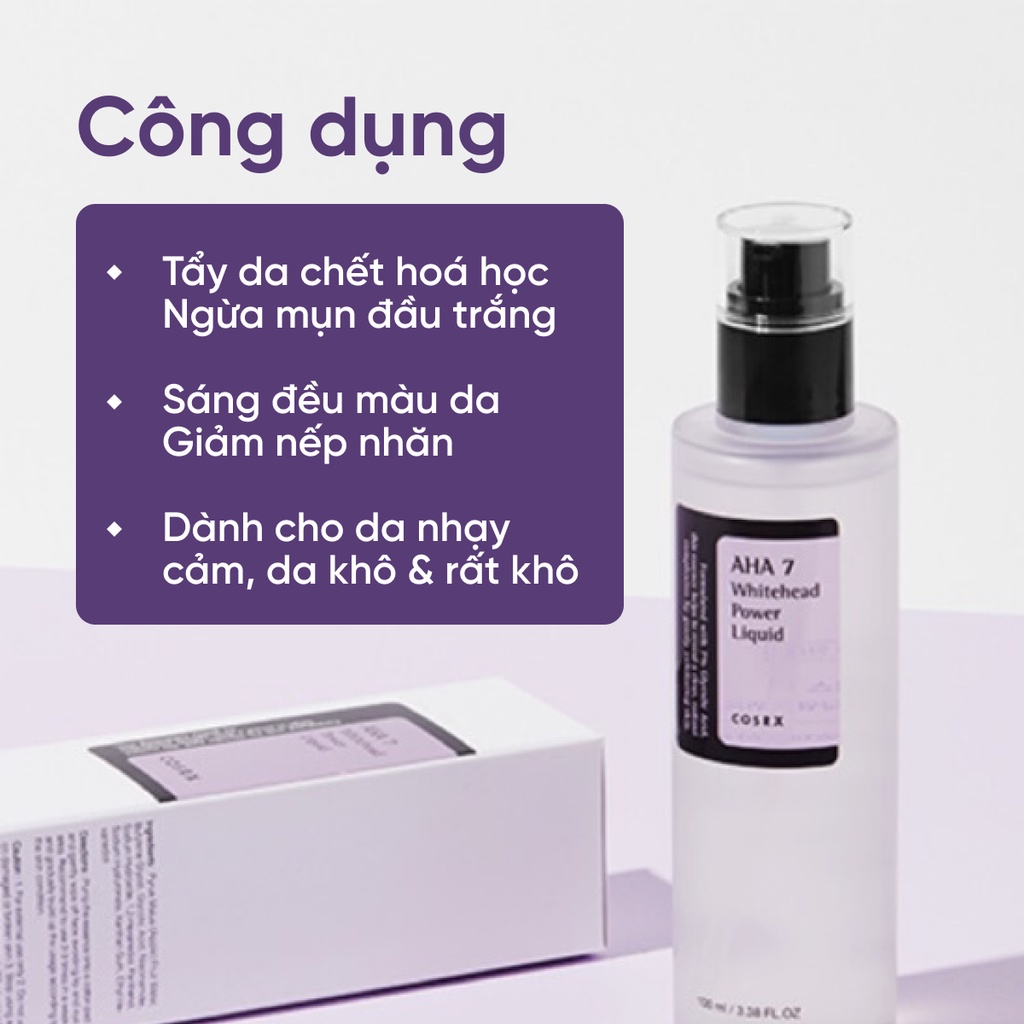 Tẩy tế bào chết COSRX 30Shine phân phối chính hãng 7% AHA Whitehead Power Liquid Exfoliator 100ml sạch mụn đầu trắng