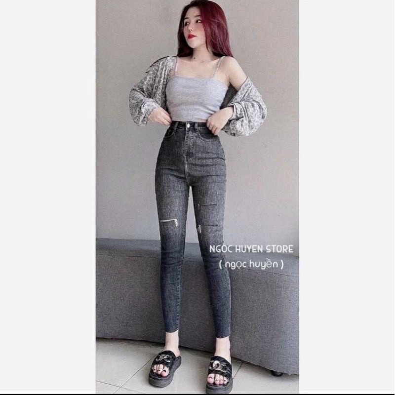 Quần bò ôm loang đen + xanh