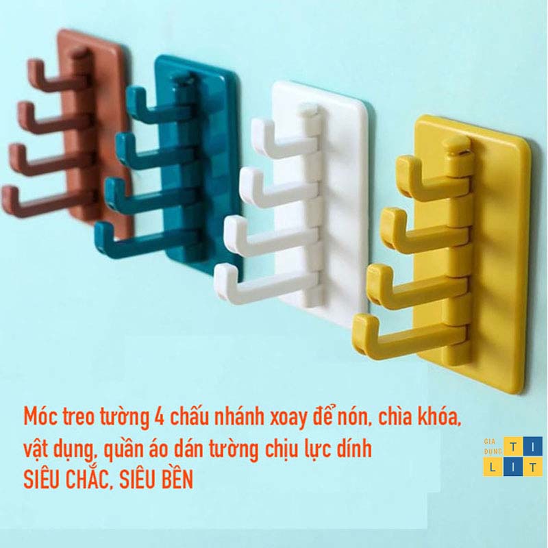 Móc dán tường 4 chấu đa năng, treo quần áo, chìa khóa, vật dụng tiện lợi - [MÓC 4 CHẤU CÂY THÔNG]