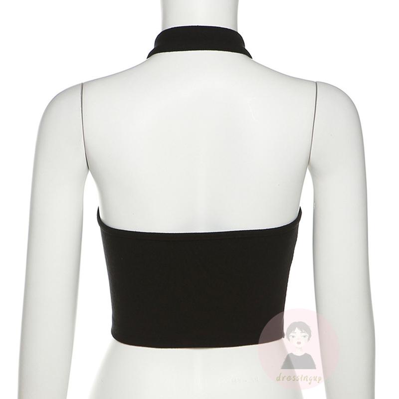 Áo Thun Không Tay Hở Lưng In Chữ Size S/M/L Màu Đen Cho Nữ