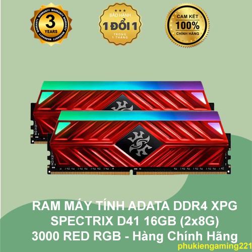 RAM MÁY TÍNH ADATA DDR4 XPG SPECTRIX D41 16GB (2x8G) 3000 RED RGB - Hàng Chính Hãng