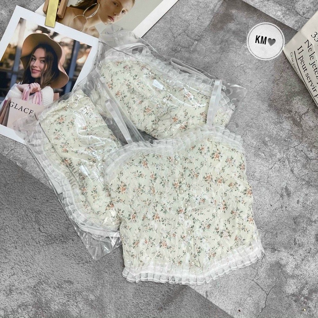 Áo Ren Nữ 2 Dây Hoa - Bèo Khuy Ngọc Sang Trọng - Hàng Quảng Châu