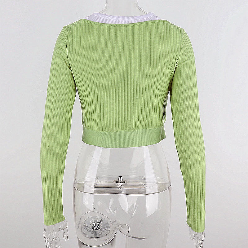 DUNEA Bộ 2 món áo khoác cardigan tay dài màu sắc tương phản dành cho nữ