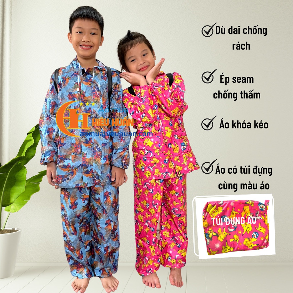 Áo Mưa Cho Bé, Áo Mưa Bộ Trẻ Em chất liệu vải dù siêu dai, siêu bền, chống rách aomuahieuhuan