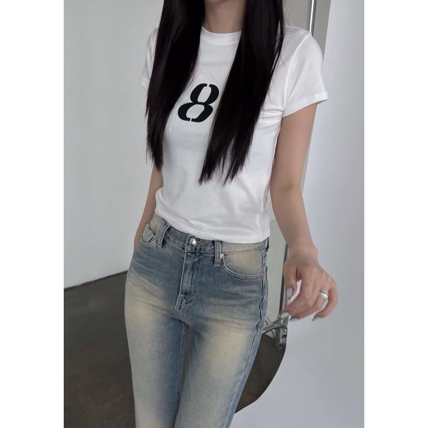 ÁO CROPTOP IN SỐ 8 SIÊU NGẦU HỢP MỌI STYLE CÁC NÀNG