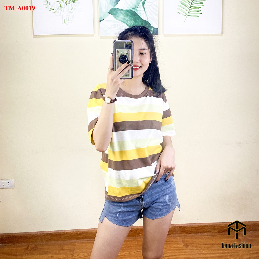 Áo phông nữ TEMA - Áo thun nữ kẻ ngang siêu xinh nhiều màu cổ tròn chất cotton siêu mát | BigBuy360 - bigbuy360.vn