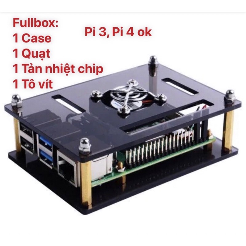 Case kèm quạt, tản nhiệt cho Raspberry Pi 4, Pi3,