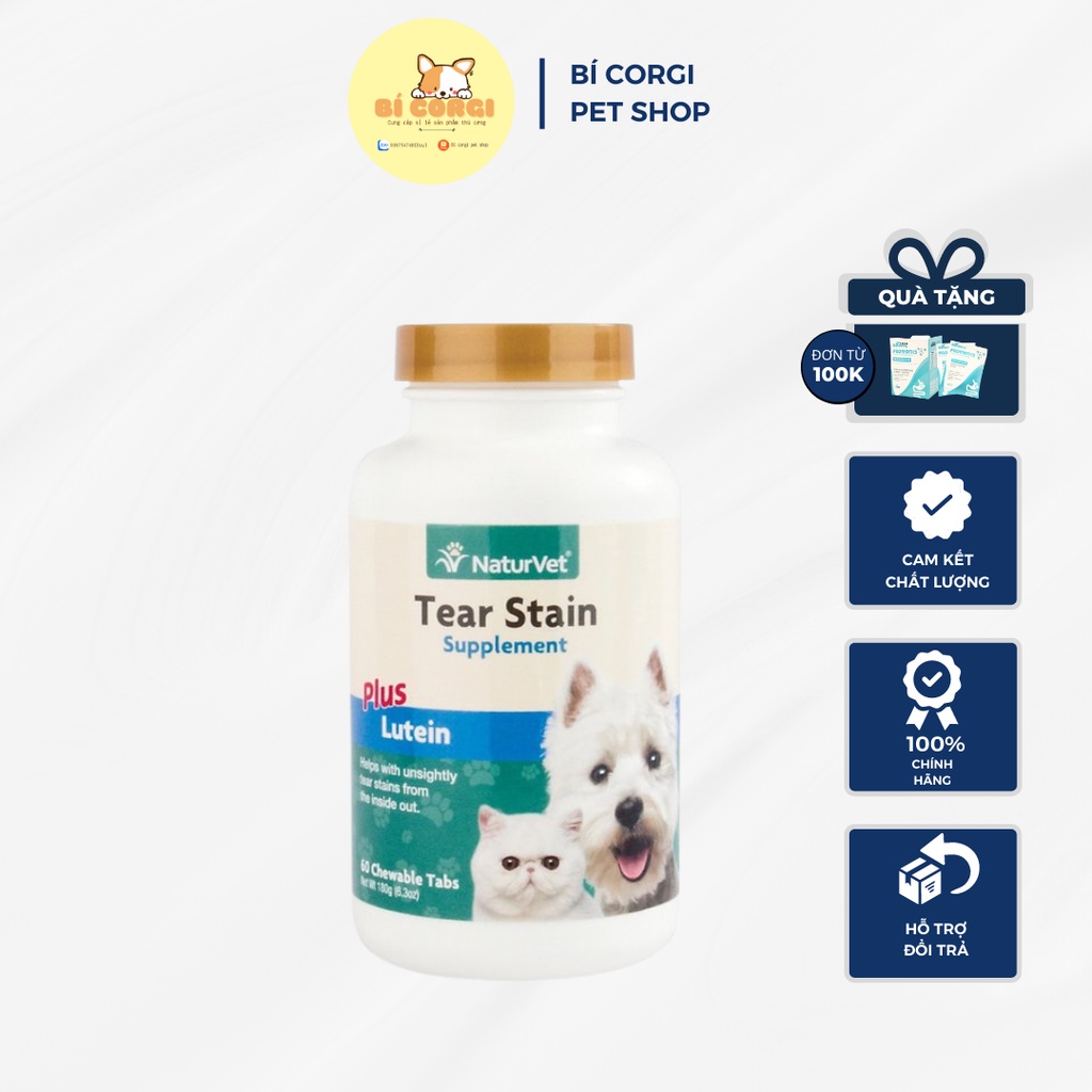 (Bán lẻ 1 viên) NGĂN NGỪA, LÀM GIẢM tình trạng chảy nước mắt, vết ố ở mắt cho chó mèo NATURVET