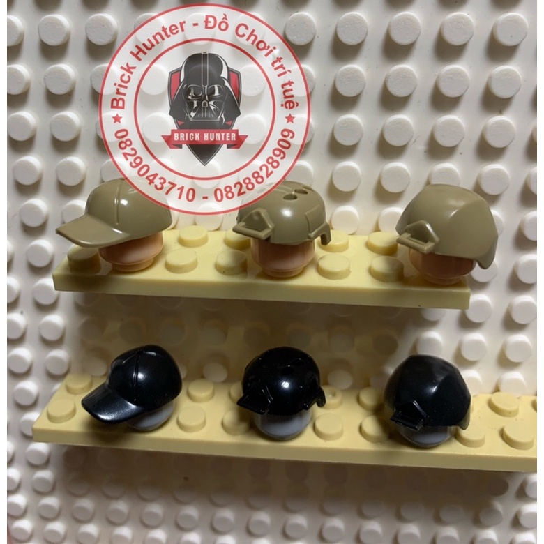 Army swat phụ kiện moc minifigures :combo 3c helmet mũ lưỡi chai , bảo hộ chống đạn cho lính đặc nhiệm