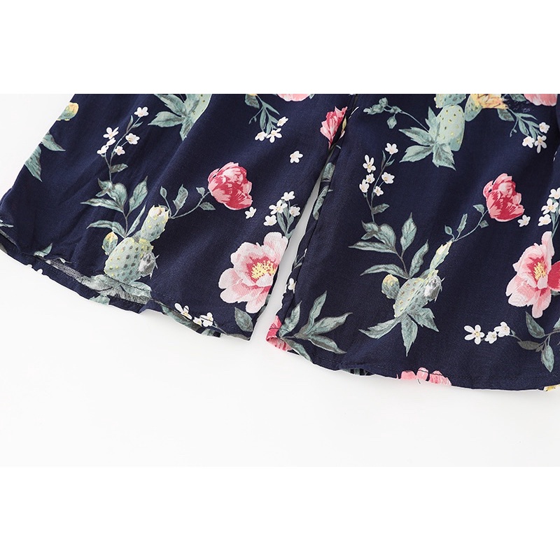 [SIZE ĐẠI] Jumpsuit tole lanh HM hoa đen xuất xịn cho bé gái