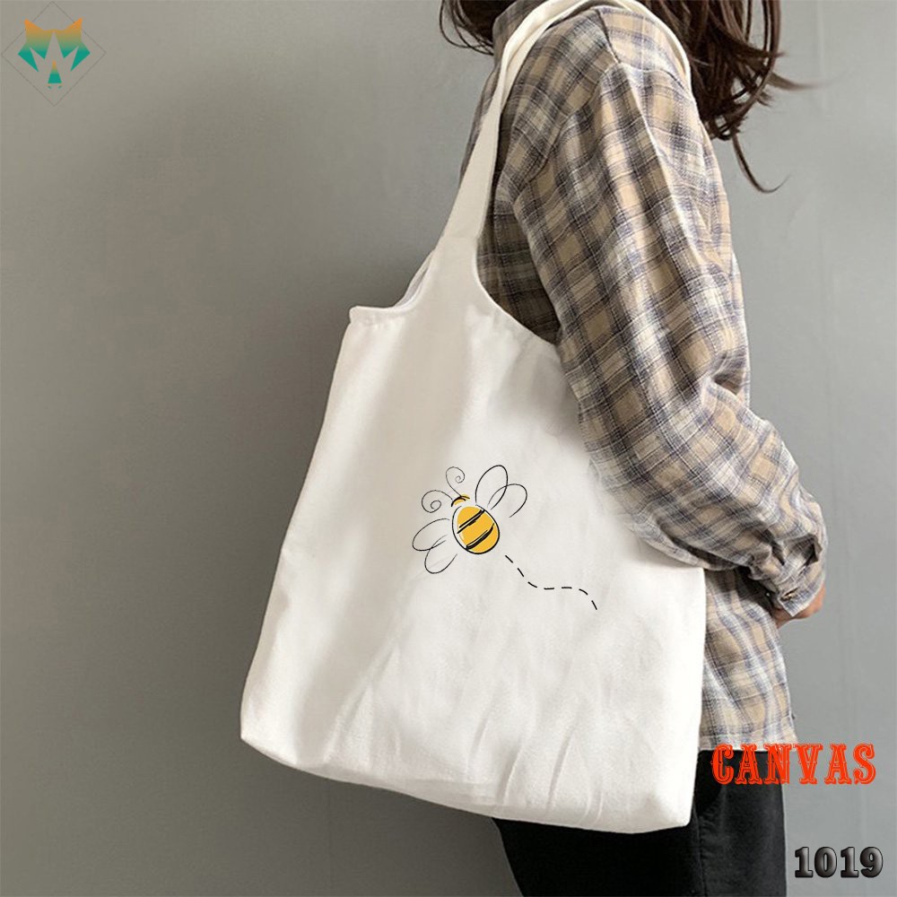 TÚI TOTE TRẮNG CHẤT VẢI CANVAS 1019 482 CON ONG BEE DỄ THƯƠNG HÀNG CHUẨN ĐẸP