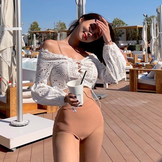 Bikini cam đất thun gân kèm khoác
