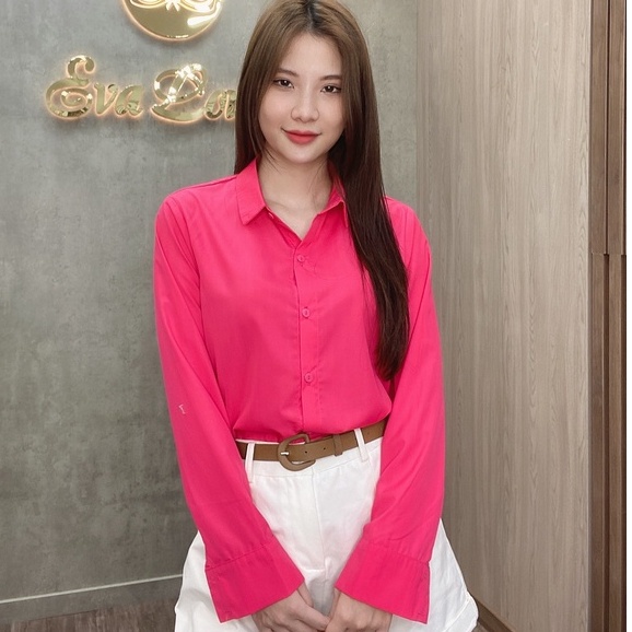Áo sơ mi công sở dài tay chất liệu lụa cao cấp mềm mịn dày dặn không nhăn Evafashion