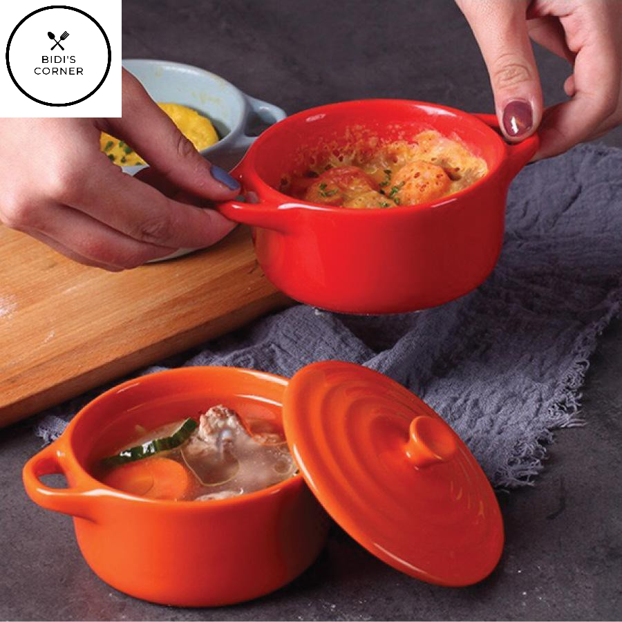 Bát sứ ăn dặm bát sứ ramekin có quai kèm nắp đậy