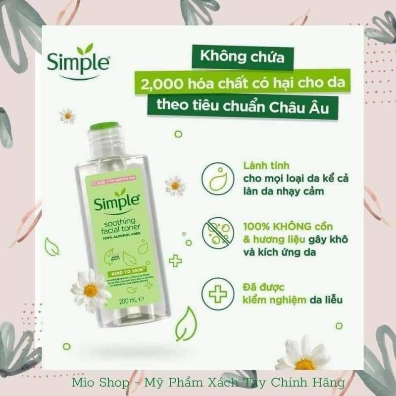 Combo Simple - Sữa Rửa Mặt Simple - Tẩy Trang Simple - Toner Simple Chăm Sóc Da Chính Hãng