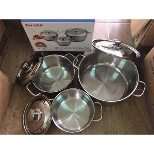 [DÀY DẶN] BỘ 3 NỒI 24cm 20cm 16cm NẮP INOX CAO CẤP DÙNG ĐƯỢC BẾP TỪ - BA NỒI BA NẮP INOX VIỆT NAM BẢO HÀNH 30 DAY