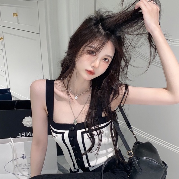 Áo ZHELIHANGFEI hai dây dệt kim thiết kế quyến rũ cho nữ tùy chọn màu sắc