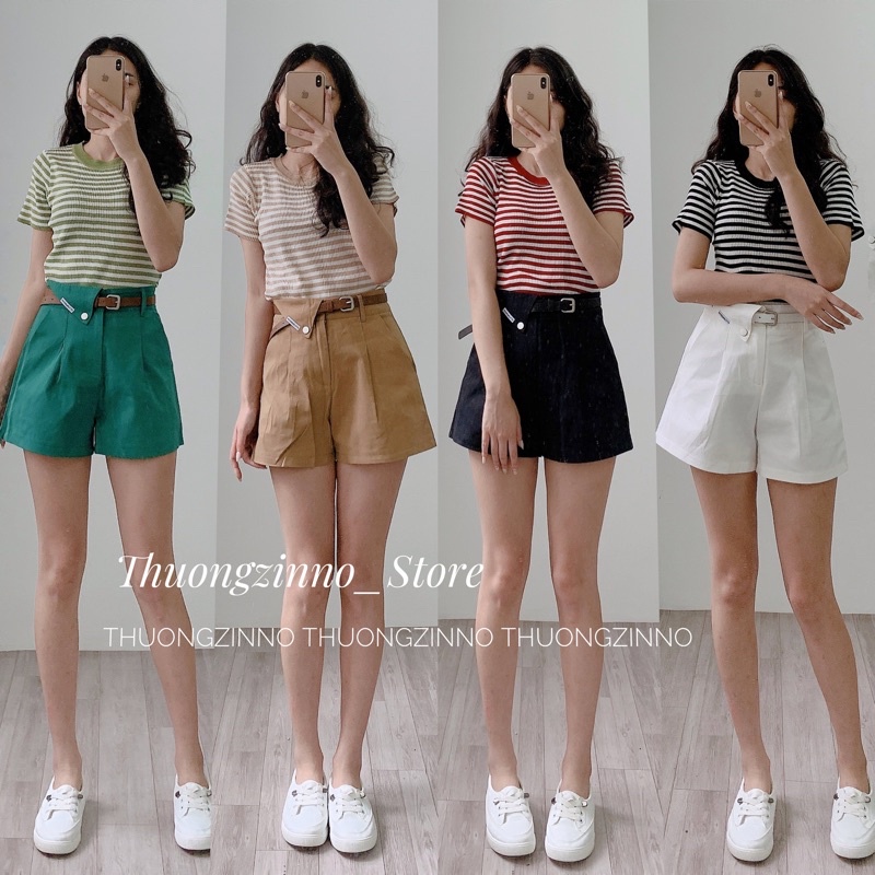 [Ảnh thật/Video]Áo len mongtogi 992 kẻ dáng vừa Áo phông kẻ nhiều màu QC