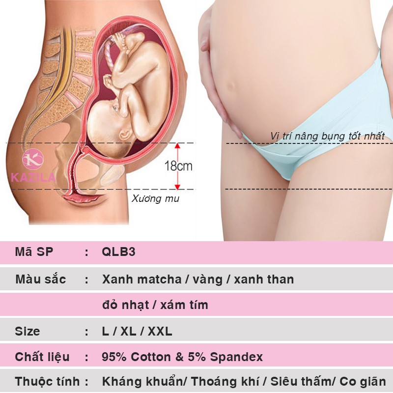 Quần lót bầu cotton bảo vệ thai nhi chuẩn y tế không cấn bụng, quần lót bầu cạp chéo đẹp kháng khuẩn Kazila QLB3