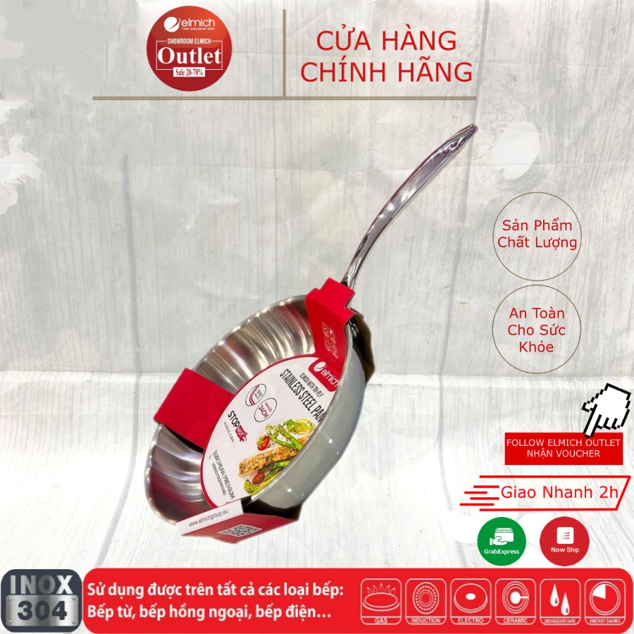 Chảo Xào Inox 304 Đáy Từ Đúc Liền Nguyên Khối Elmich Trimax 3846 size 26cm