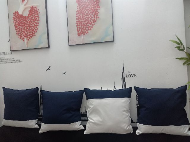 Vỏ gối sopha xanh trắng