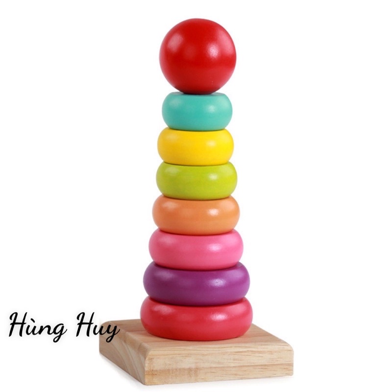 Đồ chơi gỗ- Tháp cầu vồng bằng gỗ Montessori giúp bé rèn luyện tư duy sự khéo léo thích hợp cho mọi lứa tuổi