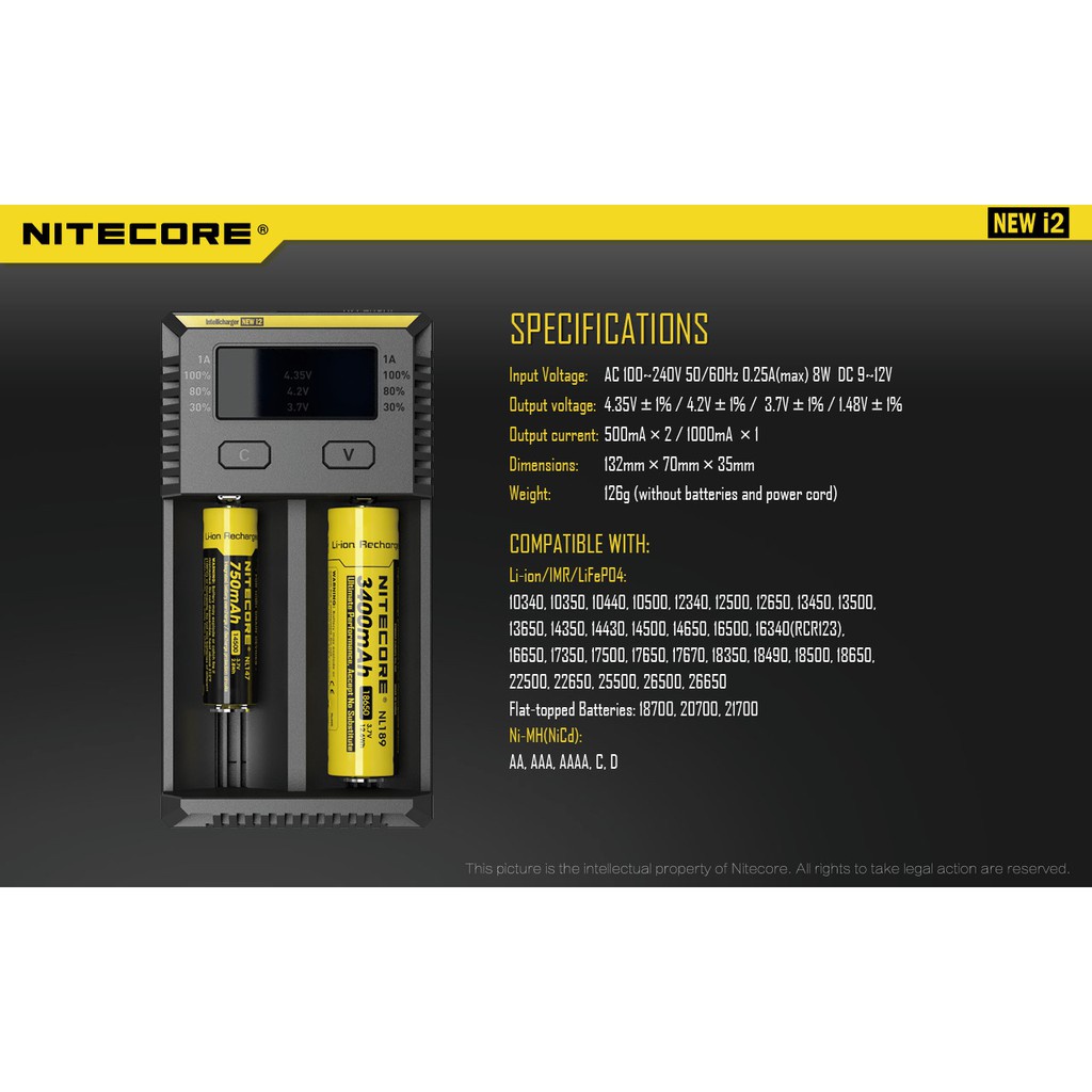 Bộ Sạc Pin Nitecore D4 D2 New I4 I2 Digicharger Lcd Thông Minh Li-Ion 18650 14500 16340 26650