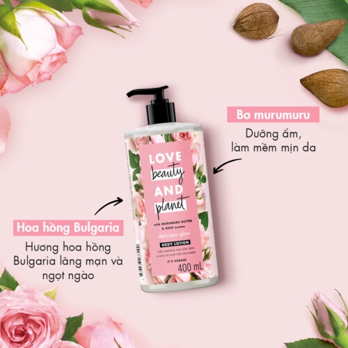 Sữa Dưỡng Thể Love Beauty & Planet Delicious Glow 400ml Dưỡng Ẩm Toàn Thân Sáng Da 100% Tinh Dầu Hoa Hồng