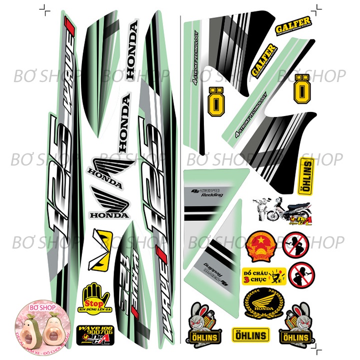 Tem rời WAVE ALPHA 100cc & 50cc Mẫu chữ 125i  BƠ SHOP - Tem 3 lớp chống phai màu