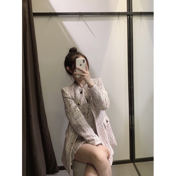 Blazer tweed dáng dài ZR