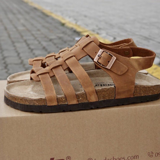  Sandal nam nữ unisex - giày chiến binh đế trấu da thật LSB05 Choco