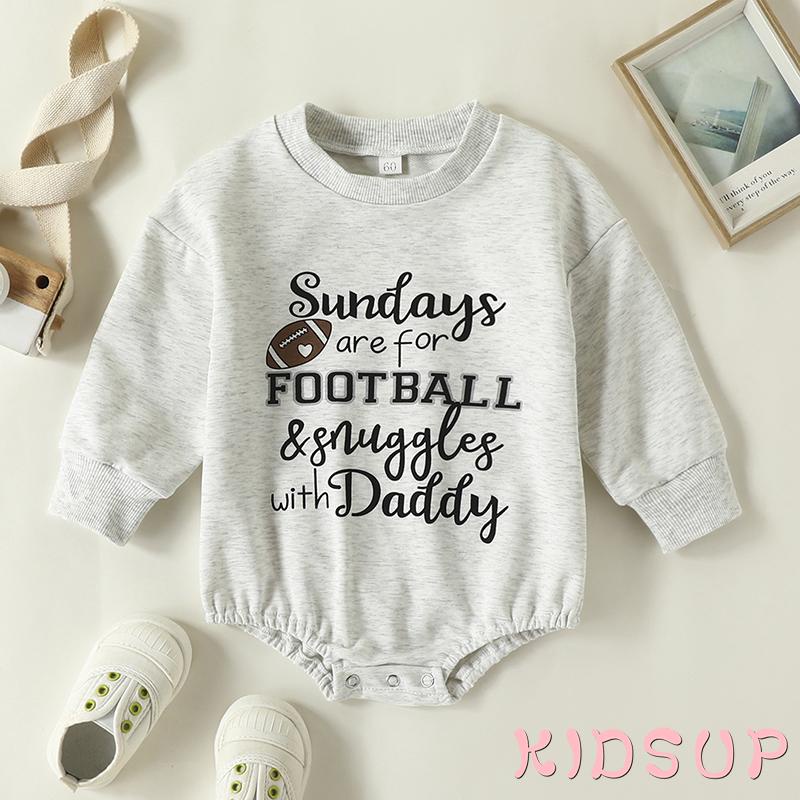 KIDSUP1-Toddler Baby Sweatshirt Rompers Rugby Letter Print Casual Long Sleeve Jumpsuit for Newborn Girl Boy