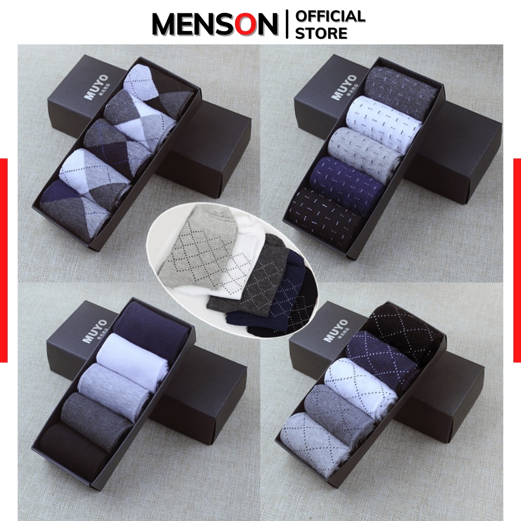 Tất nam cổ trung 5 đôi mùa đông khử mùi dày dặn MENSON TN02 Tất vớ nam công sở hộp quà tặng bạn trai