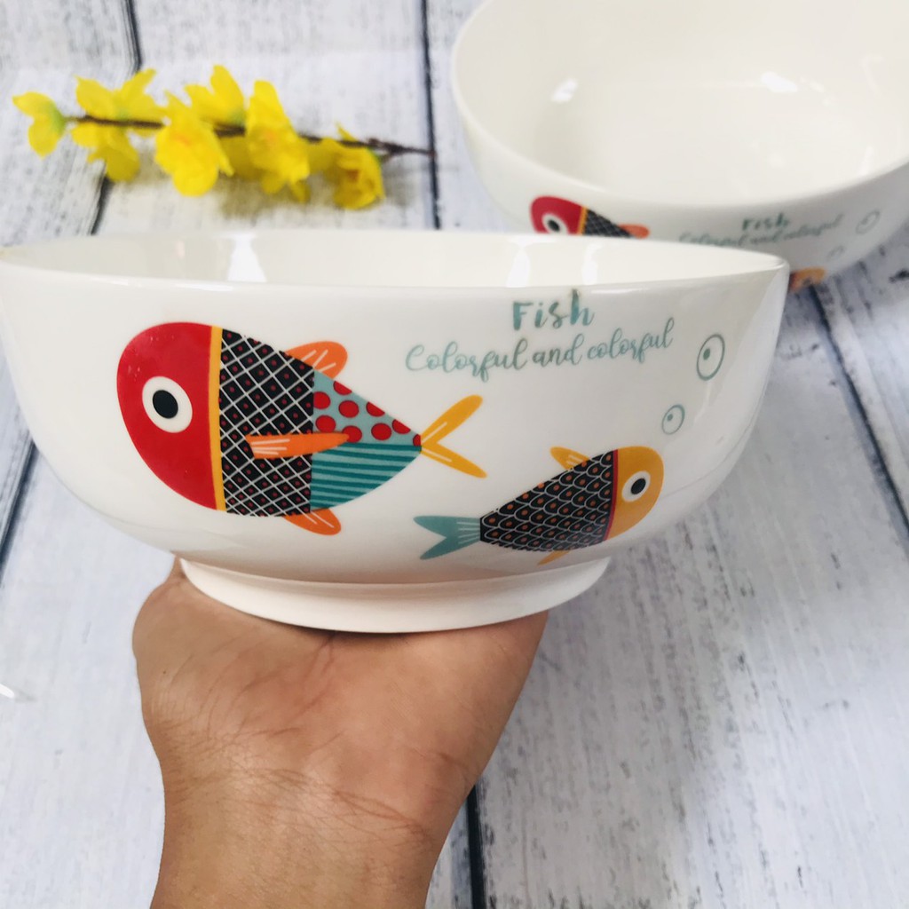 Bộ 2 Tô Sứ Hoa Văn Ngẫu Nhiên - 7inch 18cm - Kiểu Nhật - Tráng Men Cao Cấp