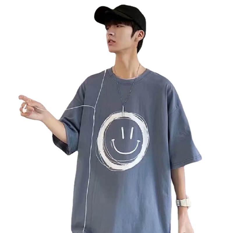 Áo Thun Tay Ngắn Dáng Rộng In Hình Biểu Tượng Cảm Xúc Kiểu Hip-Hop Đường Phố Hàn Quốc Cá Tính Cho Nam