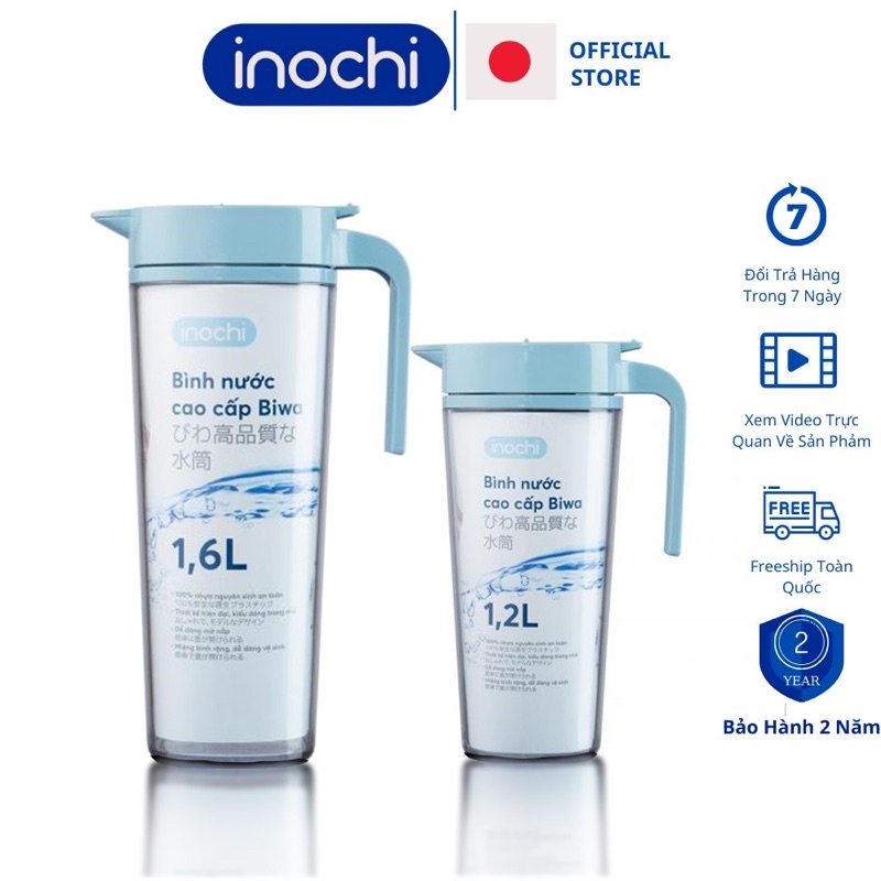 Bình đựng nước để bàn, tủ lạnh, detox, cao cấp không BPA Inochi Biwa- Yama an toàn, đ