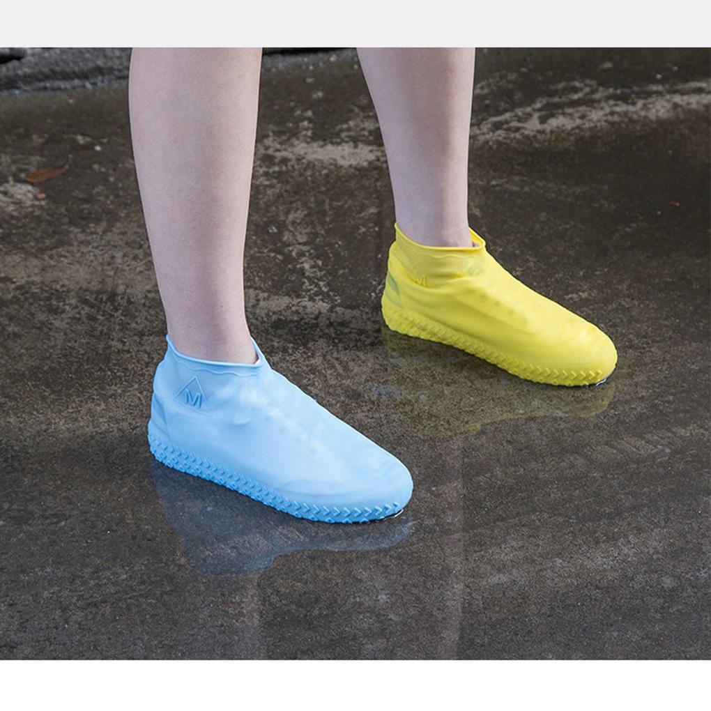 1 Cặp Vỏ Bọc Giày Đi Mưa Bằng Silicon Co Giãn Chống Trượt Chống Thấm Nước Màu Trơn Sành Điệu Có Thể Tái Sử