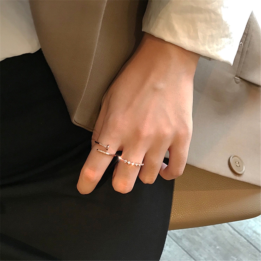 Fashion Nail Ring Korean Personality Exquisite Zircon Opening Adjustable