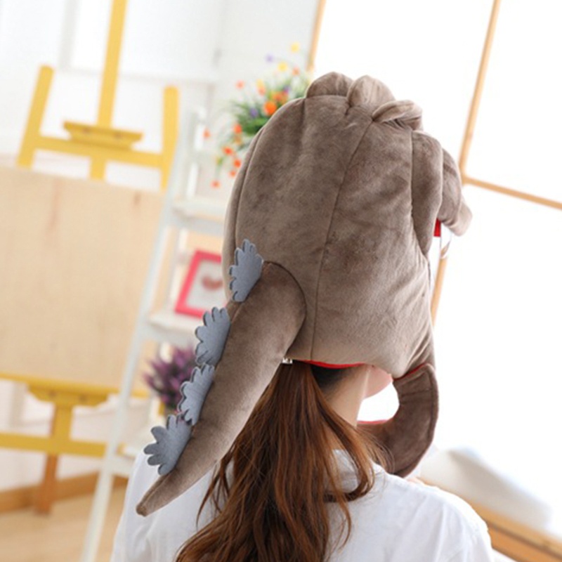 Mũ Trùm Đầu Hình Khủng Long Hoạt Hình Bằng Lông Nhung Xinh Xắn